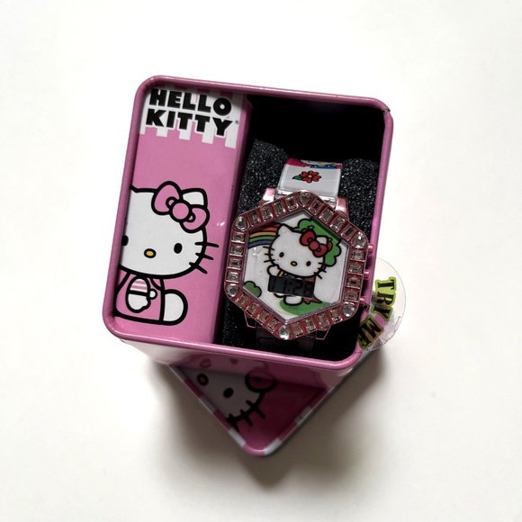 Hello Kitty Sanrio Digital Watch in Gift Tin Box Pink Rhinestone LCD Display NWT - Picture 4 of 4